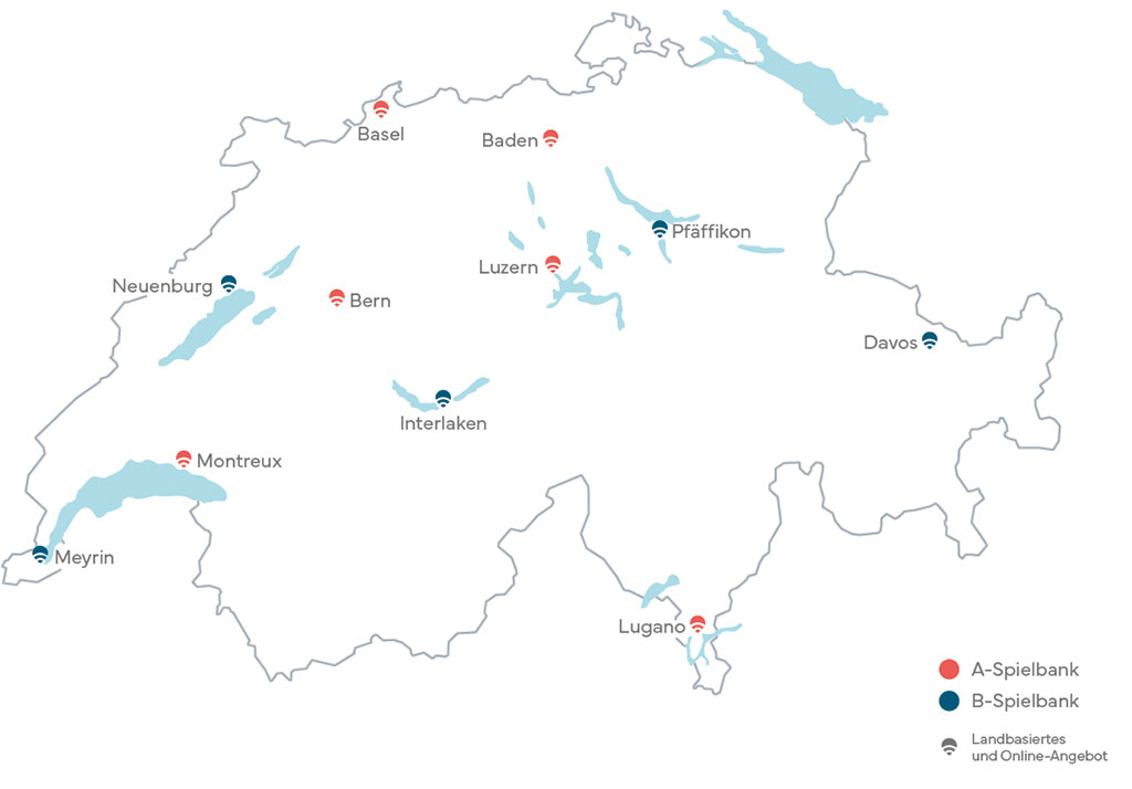 Karte mit allen konzessionierten Online-Casinos der Schweiz